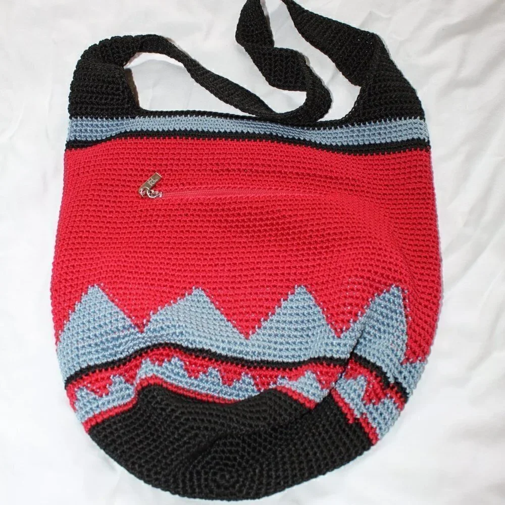 The Sak crochet hand made Hobo Bag white red and blue purse